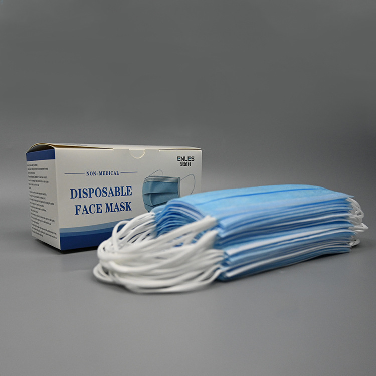 Enlai Suzhou factory Direct selling goods in stock disposable Protective masks three layers blue Meltblown 50 A boxed