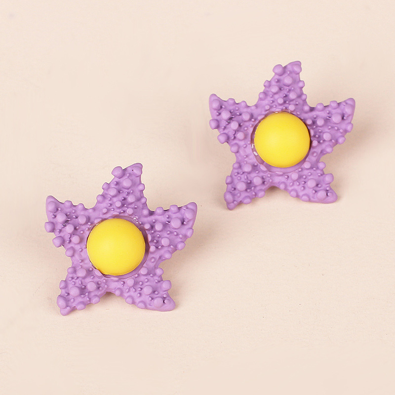 10g Weight Earrings, Ear Studs Classification Wedding, Travel Occasion Alloy Material Women'S Gender Simple Style Style Purple Color Korea Candy Color Childlike Egg Yolk Star Earrings Purple Star Cute Flower Earrings Wholesale Nihaojewelry 3