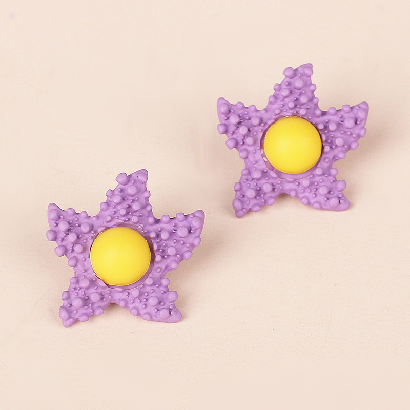 Korea Candy Color Childlike Egg Yolk Star Earrings Purple Star Cute Flower Earrings Wholesale Nihaojewelry display picture 4