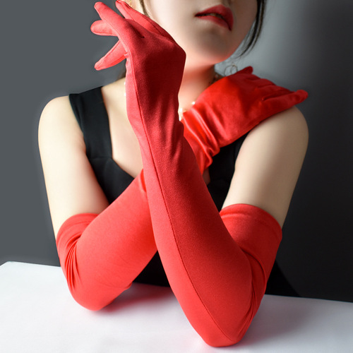 Women's satin satin plate gloves wedding prom dance performance gloves cosplay retro gloves