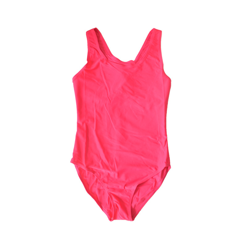清仓杂款可爱女小中大童连体泳装玫红纯色学生训练儿童游泳衣温泉