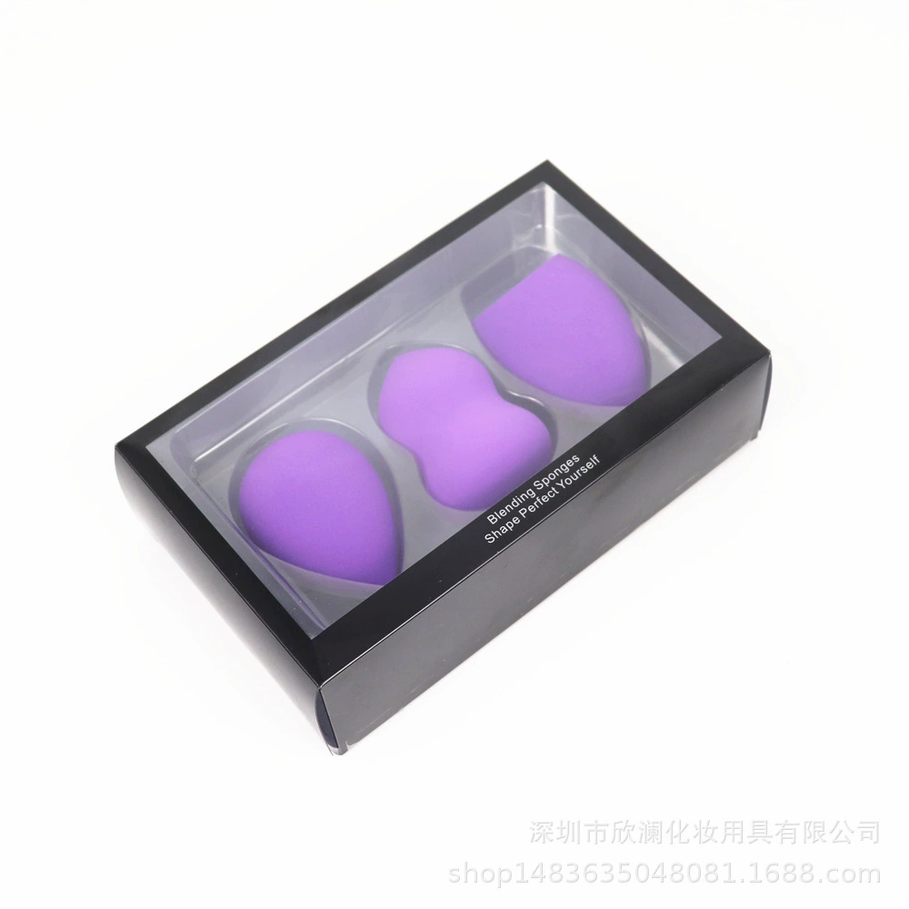 Makeup sponge set, 3-piece water-drop & gourd shapes, non-latex, expands when wet
