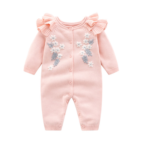 Cross-border baby woolen knitted romper baby clothes handmade knitted romper full month newborn woolen onesie