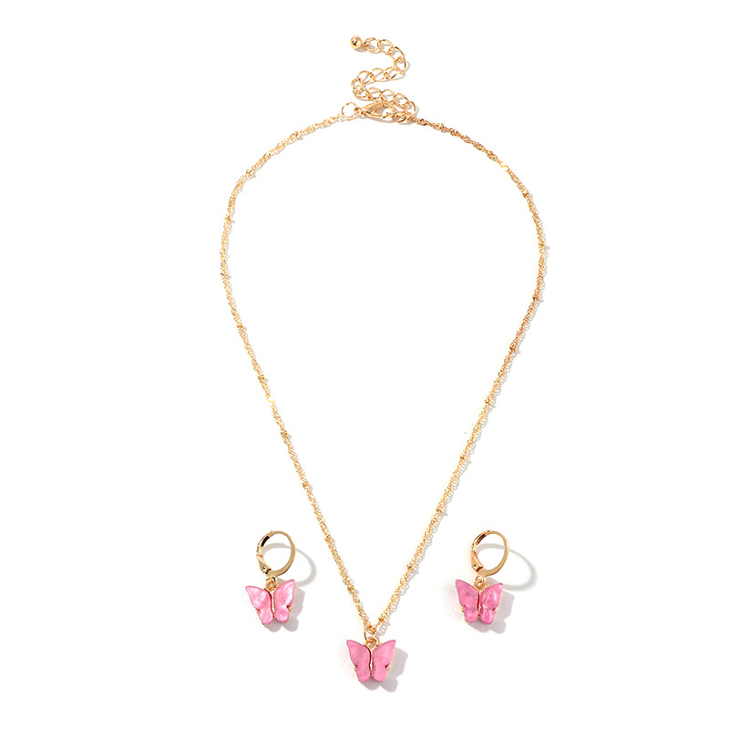 explosive accessories multicolor butterfly necklace earring set temperament small butterfly jewelry