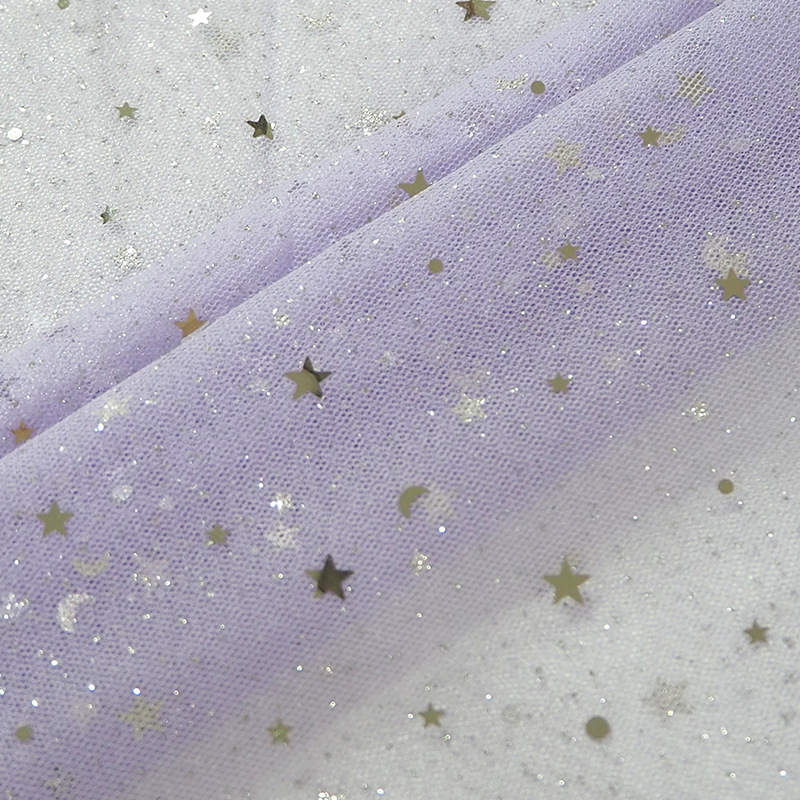 Suministro de stock de estrellas multicolores de luna puntos de malla hexagonal tela de vestido de ropa infantil