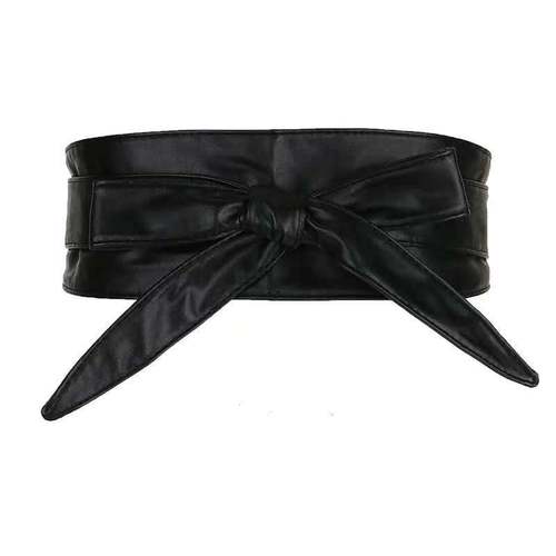 Black pu leather Wide waistband women's ribbon bow skirt bandage sahes for evening dresses dance skirts