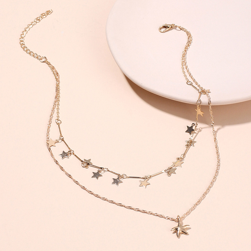 Wedding, Travel Occasion Korean Fashion Starfish Pendant Choker Copper Necklace Double Beautiful Wind Star Clavicle Necklace For Women Nihaojewelry