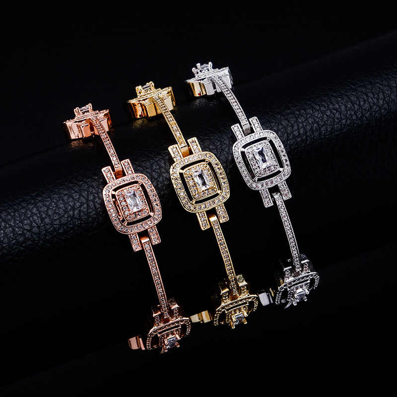 Golden Australia Jewelry European and American Cross-border Explosions French Long Stick 8-inch Bracelet Full of Zircon Hip-hop Personalized Ladies Bracelet Golden Australia Jewelry European and American Cross-border Explosions French Long Stick 8-inch Bracelet Full of Zircon Hip-hop Personalized Ladies Bracelet