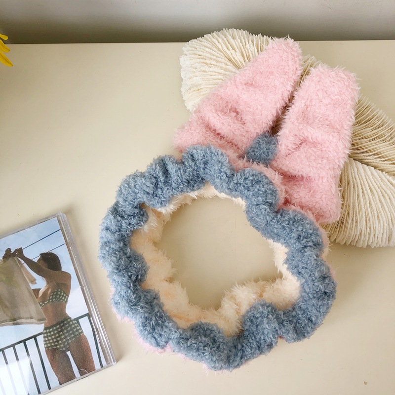 Estilo coreano lindo cara lavado arco pelo banda moda coral terciopelo elástico banda de Pelo elástico ancho borde pelo banda accesorios de pelo para mujeres