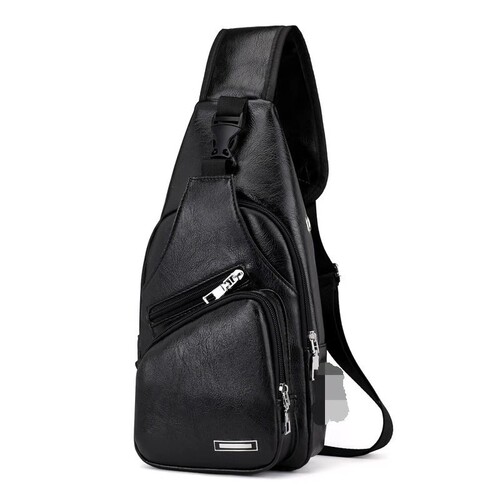 USB line chest bag men's casual cross-body bag solid color leather men's bag foreign trade new cross-border trendy bag men's style