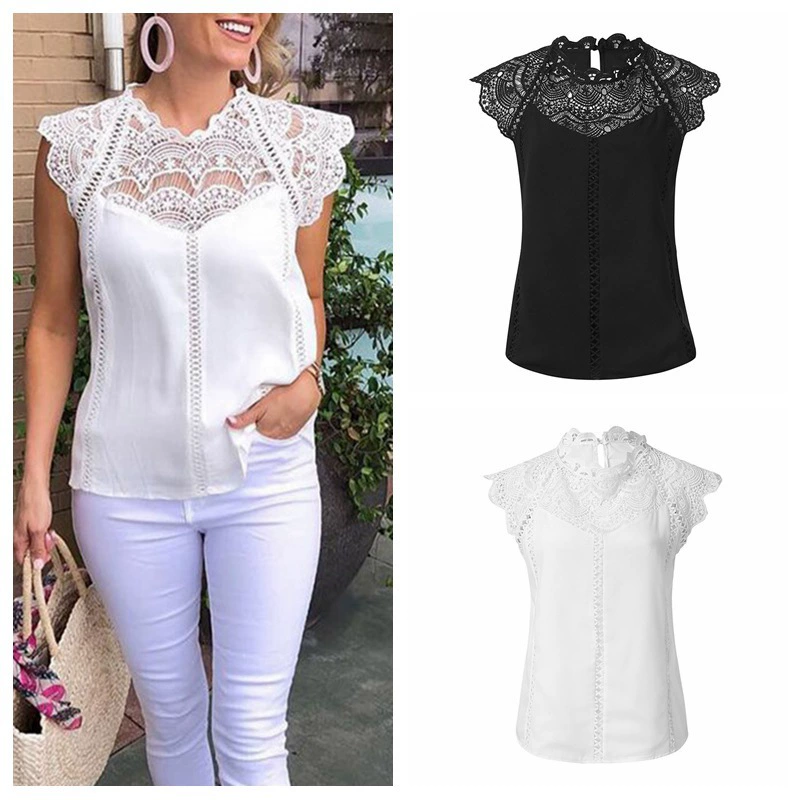 Европейский и американский женский новый сексуальный шифоновый топ с прямым кружевным рукавом и полым воротником, Прошитый (двухслойный), 2022 год