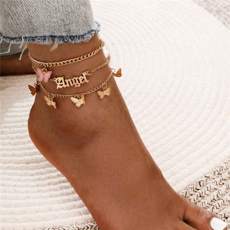 Simple Butterfly Anklet Tassel Angel Pendant Aircraft Chain Anklet Sets display picture 1