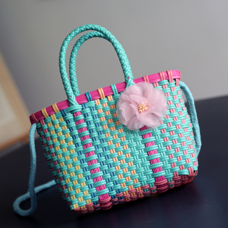 儿童包包网红手提小包包夏天手工编织包女童斜挎包亲子菜蓝子包潮