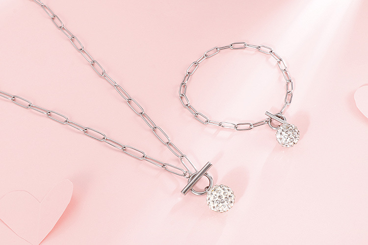 new style diamond ball stainless steel square chain OT buckle necklace bracelet set wholesale Nihaoj