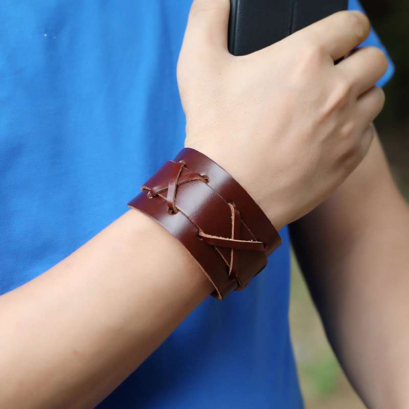 new menu0027s retro cowhide  locomotive riding wide leather bracelet