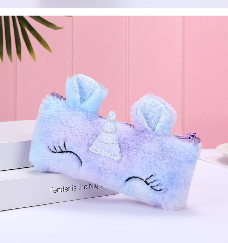 Korean version unicorn fleece pen case, colorful autumn and winter new fashion storage box, embroidered PU leather pen case wholesale detail image 13