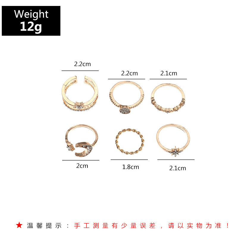 Wholesale Simple Diamond Star And Moon Geometric Rings Set display picture 1