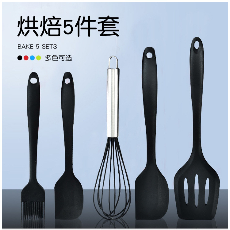矽膠廚具套裝5件套 壹體油刷矽膠打蛋器刮刀蛋糕工具烘焙工具套裝