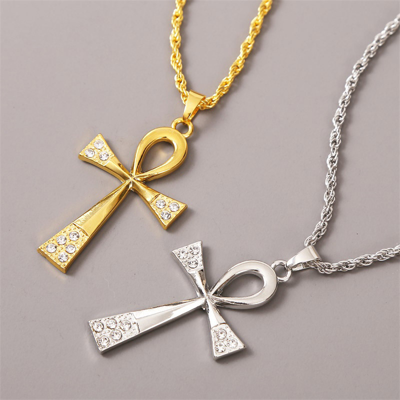 exaggerated hip hop cross necklace creative hip-hop rhinestone pendant jewelry wholesale nihaojewelr