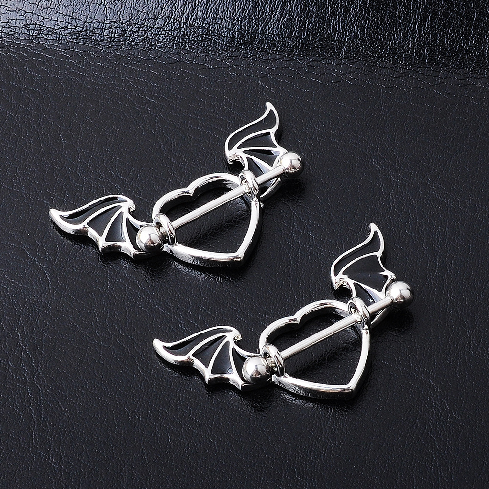fashion piercing jewelry heart-shaped wings titanium steel breast ring