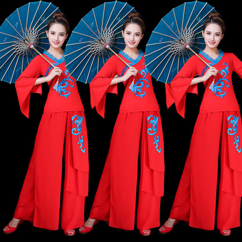 New Spring, Summer, and Autumn Square Dance Suit Set for Women, Ethnic Style Classical Dance Performance Costume, Yangge Fan Dancing Costume