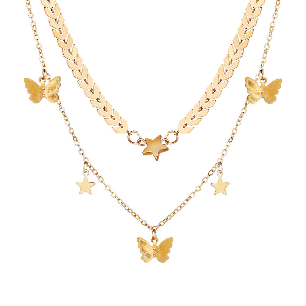 Hot Sale Golden Butterfly Pendant Necklace Creative Retro Alloy Metal Clavicle Chain Wholesale Nihaojewelry display picture 2