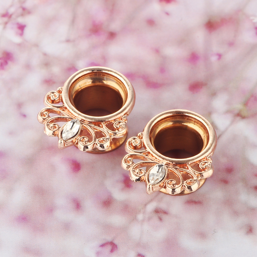 New Geometric Amber Ear Expander Ear Plug 16mm Rose Gold Horse Eye Body Jewelry for Stretched Ears Wholesale detail image 8