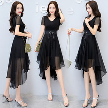 夏季修身雪纺连衣裙2020夏装新款女装韩版显瘦中长款街头风裙子女
