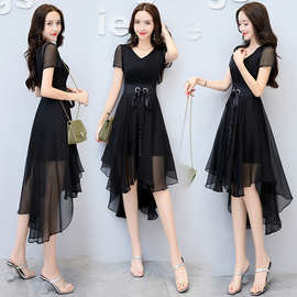 夏季修身雪纺连衣裙2020夏装新款女装韩版显瘦中长款街头风裙子女