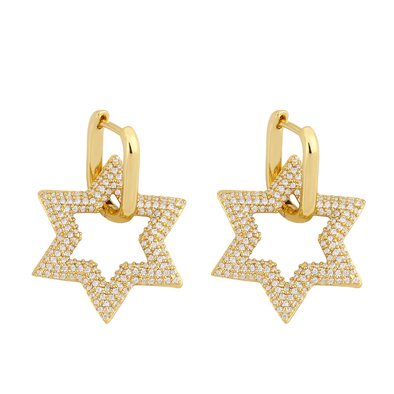 Mode Populaire Bijoux Diamant Pentagramme Boucles D&#39;oreilles Hip-hop Boucles D&#39;oreilles En Gros Nihaojewelry display picture 4