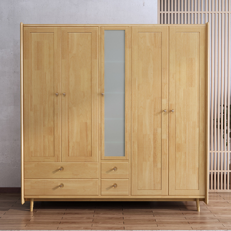 Armario de madera maciza armario de cinco puertas Armario de armario nórdico Armario de combinación Armario de ropa de madera Armario de dormitorio image 5