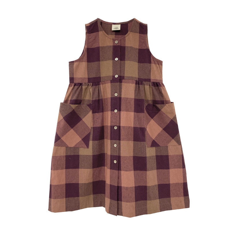 Estilo coreano ropa de los niños 2023 primavera para niñas nuevo retro Plaid suspender vestido medio y grande niña falda