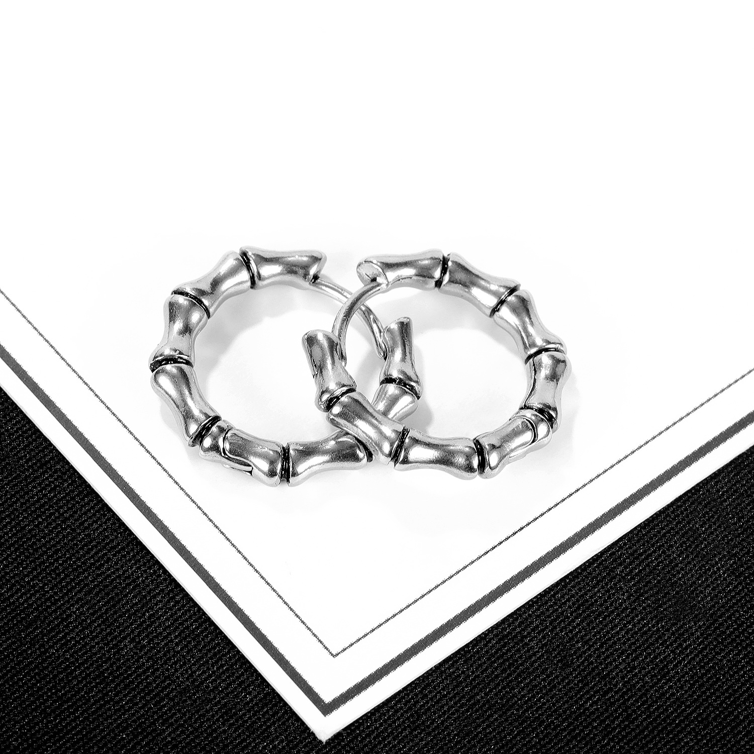 日韩复古潮流男士钛钢耳环 个性嘻哈简约竹节时尚耳饰 厂家直销