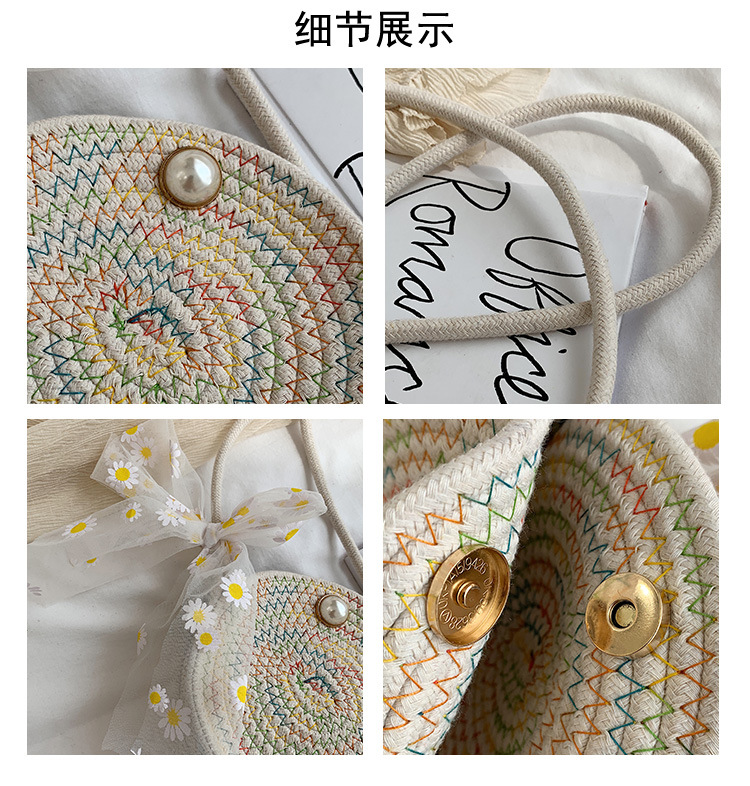 New Woven Handbags Wholesale Nihaojewelry Straw Bag Small Daisy Scarf Shoulder Messenger Handbag display picture 15