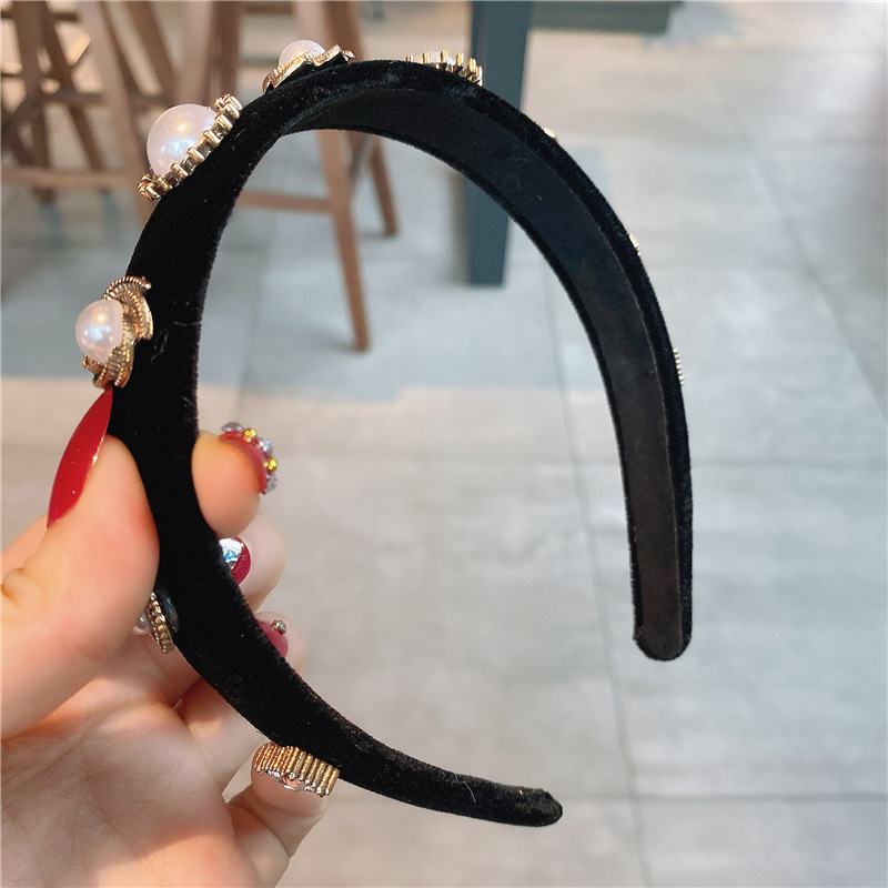 Corea del Sur Dongdaemun terciopelo diadema Chanel Estilo Vintage rhinestone diadema Internet celebridad dulce negro Super hadas accesorios para el cabello adulto