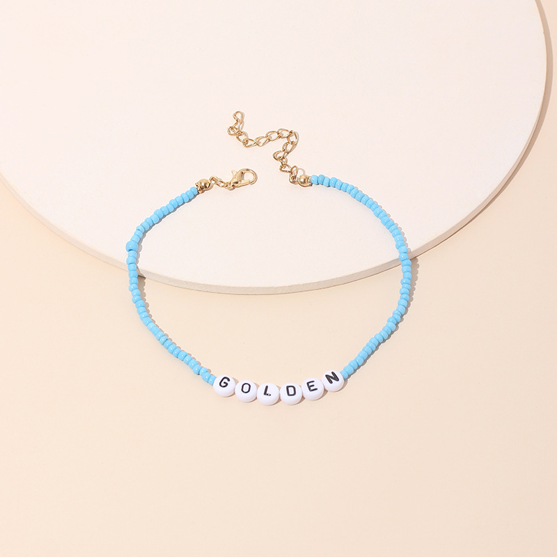 17g Weight Anklet Classification Wedding, Travel Occasion Women'S Gender Beach Style New Fashion Stacking Multi-layer Hand-woven Rice Beads Letter Anklet Set 3