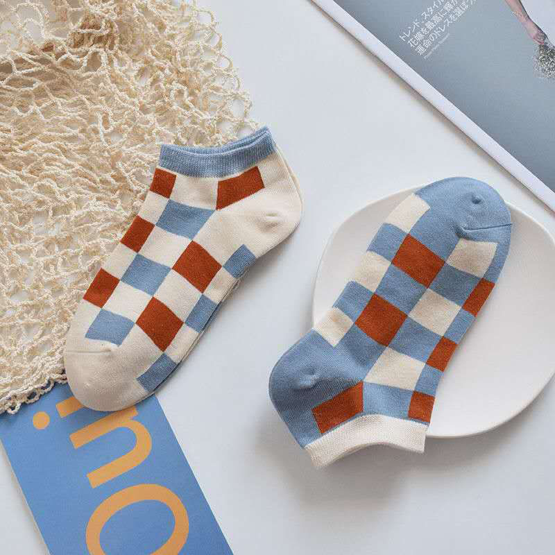 Sports Plaid Short Sweat-absorbent Polyester Cotton Socks Wholesale display picture 1