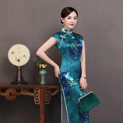 Women Chinese Dresses Silk long cheongsam retro performance dress