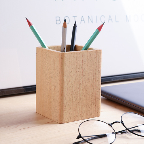 Solid Wood Creative Pen Holder, Black Walnut Wood Desk Storage Box, Simple Japanese Style Study Office Stationery Gift