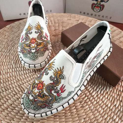 Chinese kungfu taichi clothing shoes Breathable men's pecking opera pattern clothes shoes embroidery ethnic men canvas shoes