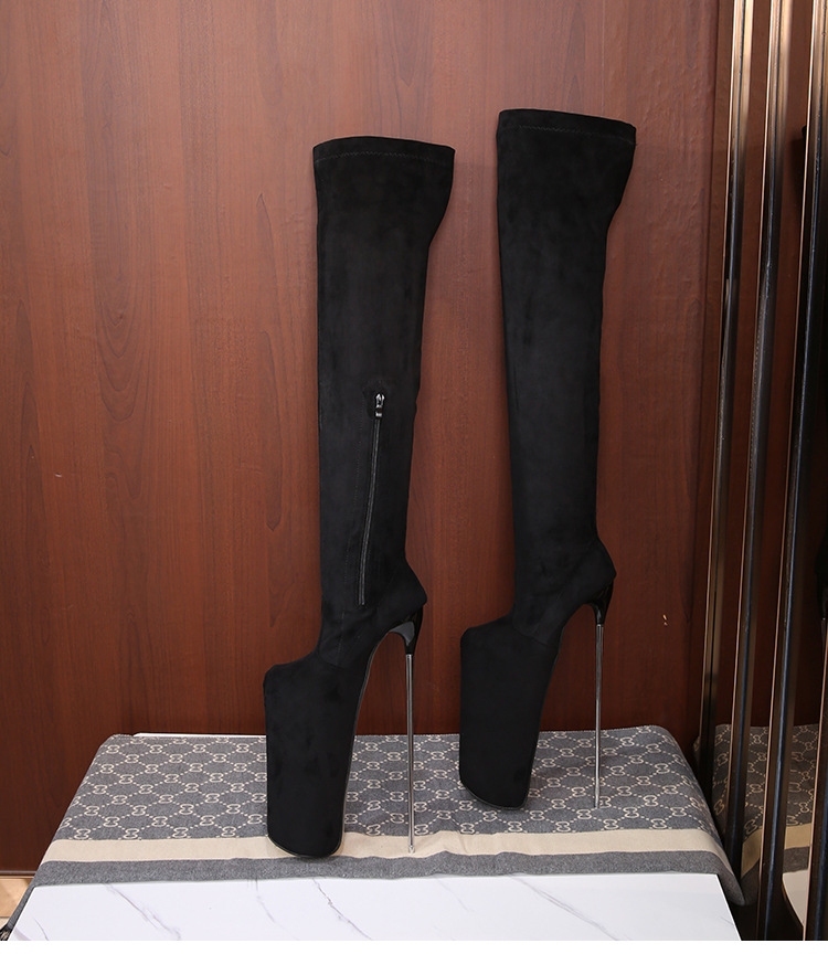 Boot nữ cổ thấp gót nhọn kim loại phong cách Âu Mỹ — 19cm gót nhọn da sáng chế đỏ chi tiết 13