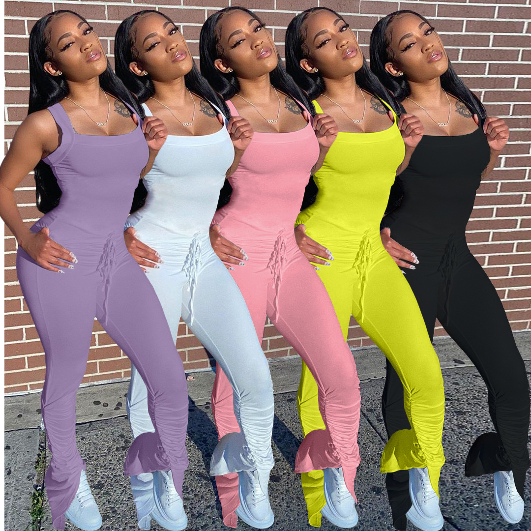 solid color halter pleated jumpsuit Nihaostyles wholesale clothing vendor NSOJS76424