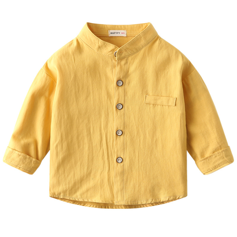 Children's Long-sleeved Shirt Spring Boys Stand Collar Solid Color Shirt Baby Top Trendy Children's Clothing