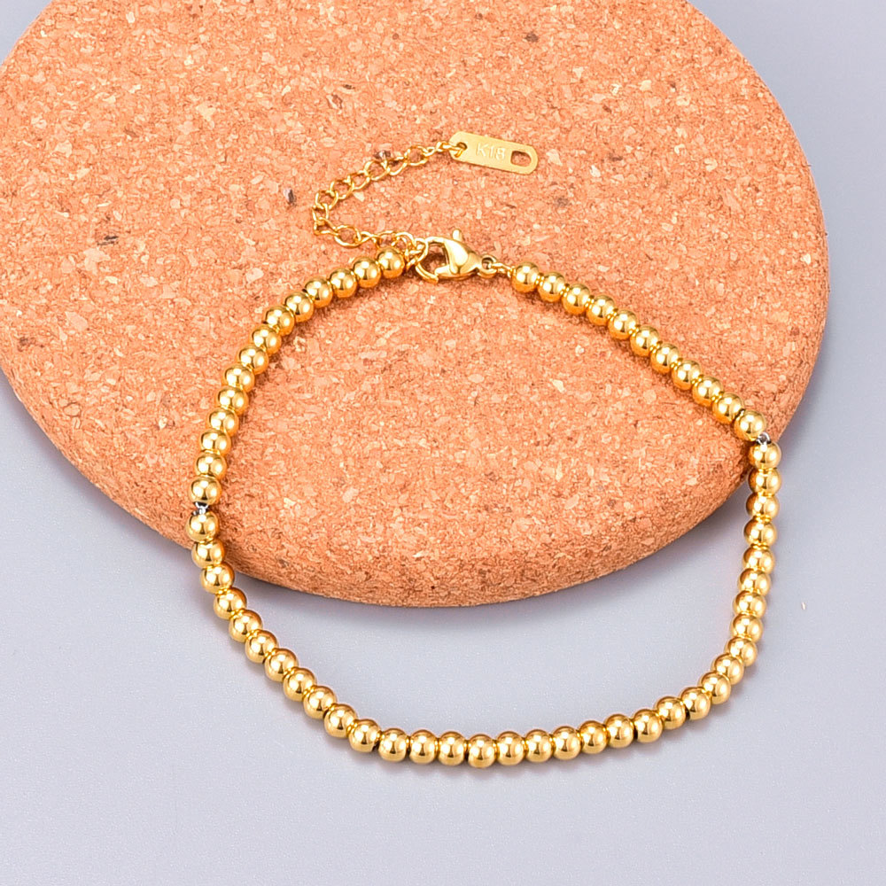 Rose Gold Color Gold Korean Fashion Round Bead Titanium Steel Bracelet display picture 5