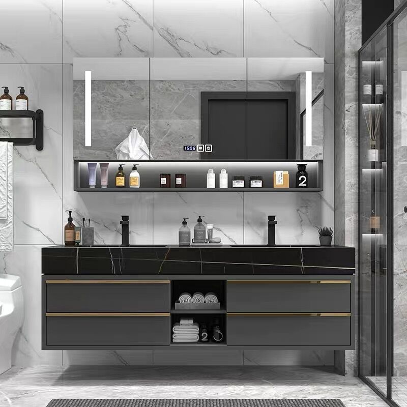 Double basin Bathroom cabinet combination bathroom intelligence Light extravagance modern Simplicity Wash one's face hand sink TOILET Wash station