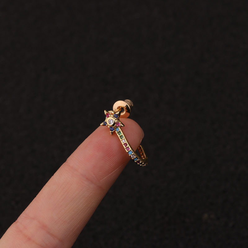 4g Weight Earrings Classification Housewarming, Anniversary, Business, Wedding, Travel, Birthday, Festival Occasion Copper Material Star Pattern Women'S Gender Inlaid Zircon Design Ethnic Style Style Personality Five-pointed Star Earrings Color Zircon Earrings 5