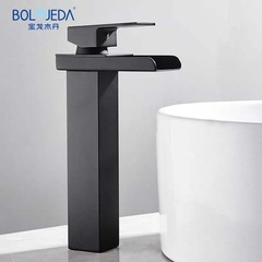 Black bathroom sink faucet, cold and hot water faucet, sink basin on the counter, artistic basin, American waterfall faucet
