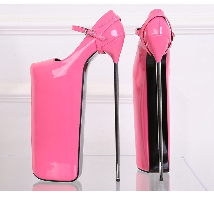 Giày cao gót nữ gót nhọn siêu cao trên 8 cm mũi tròn — Màu đen, Màu đỏ, Đỏ đào chi tiết 28