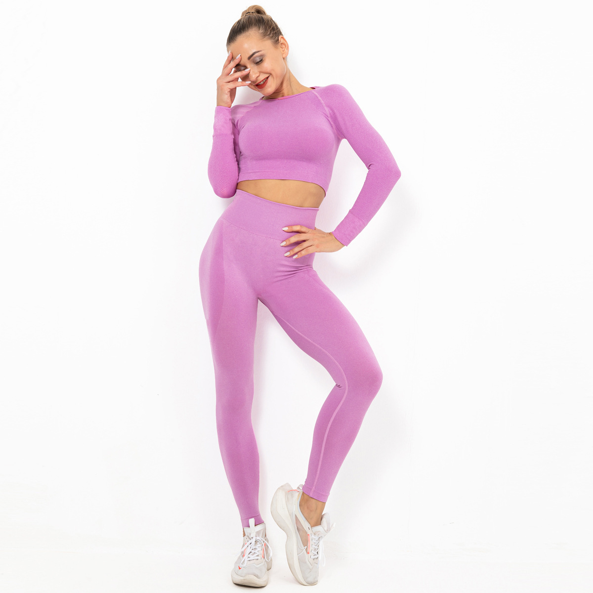 seamless crescent tight elastic long sleeve yoga suit  NSNS10721