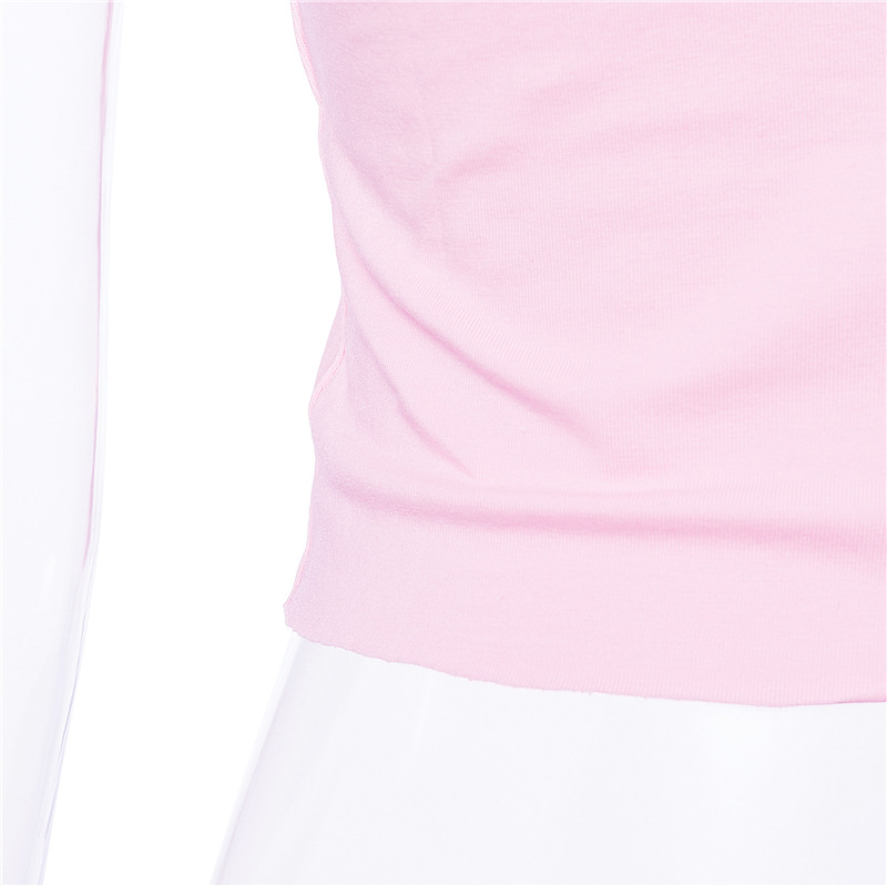 Summer Girls Pink Printed High Waist Short Sleeve Tops Slim All-match Navel T-shirt Wholesale NSAG4641